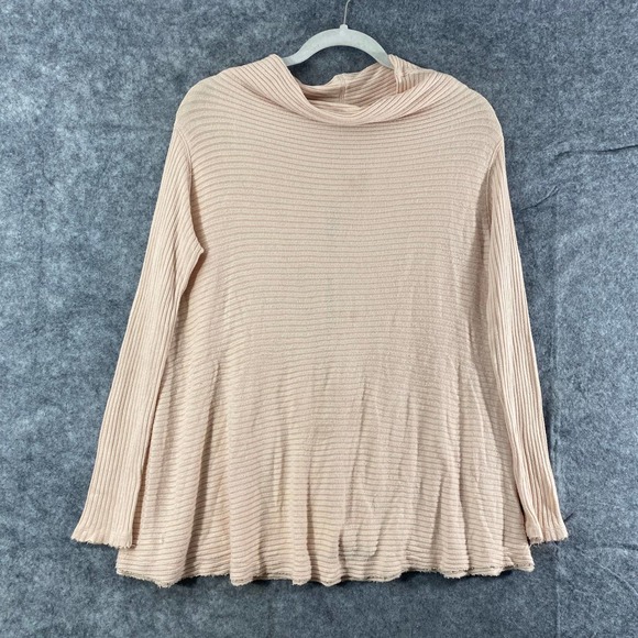Free People Top XS Light Pink Ribbed Cowl Neck Split Back Long Sleeve Pullover - Picture 3 of 13
